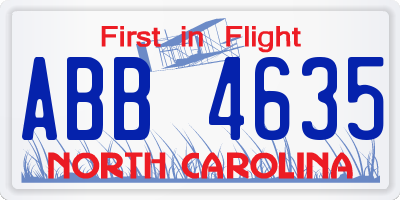 NC license plate ABB4635