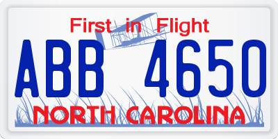 NC license plate ABB4650