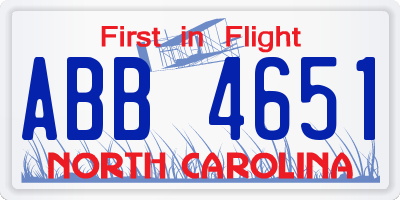 NC license plate ABB4651