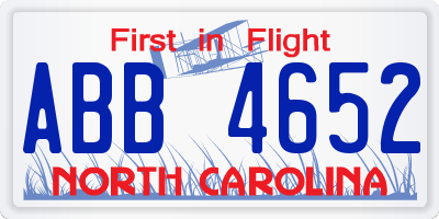 NC license plate ABB4652