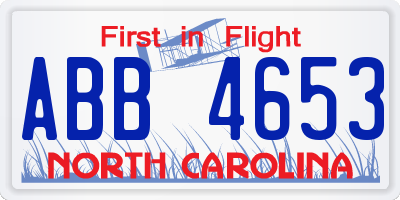 NC license plate ABB4653