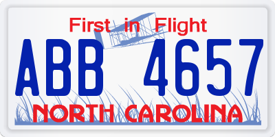 NC license plate ABB4657