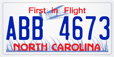 NC license plate ABB4673