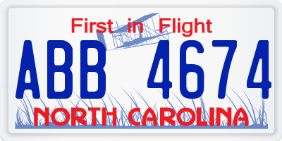 NC license plate ABB4674