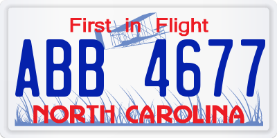 NC license plate ABB4677