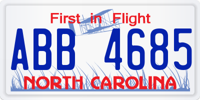 NC license plate ABB4685