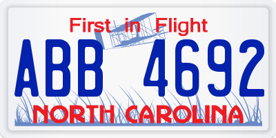 NC license plate ABB4692