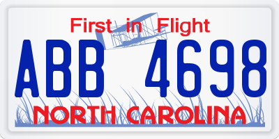 NC license plate ABB4698