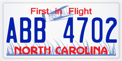 NC license plate ABB4702