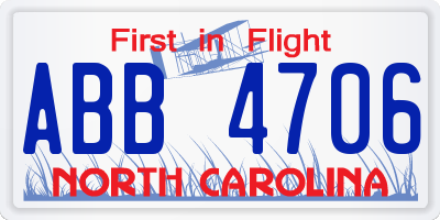 NC license plate ABB4706
