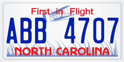 NC license plate ABB4707