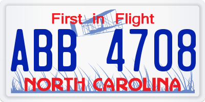 NC license plate ABB4708
