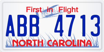 NC license plate ABB4713