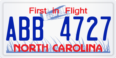 NC license plate ABB4727