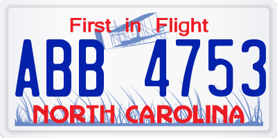 NC license plate ABB4753