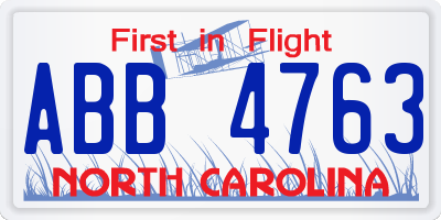 NC license plate ABB4763