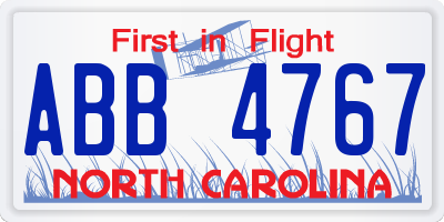 NC license plate ABB4767