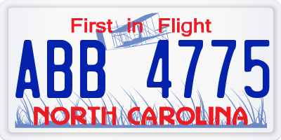 NC license plate ABB4775
