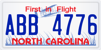 NC license plate ABB4776