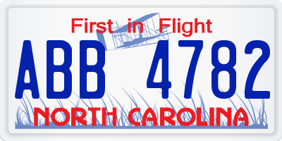 NC license plate ABB4782