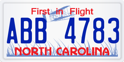NC license plate ABB4783