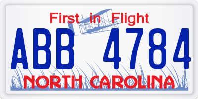 NC license plate ABB4784