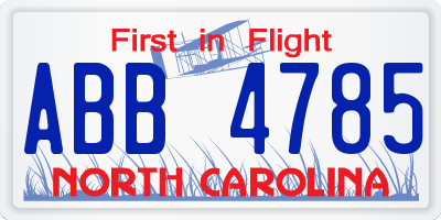 NC license plate ABB4785