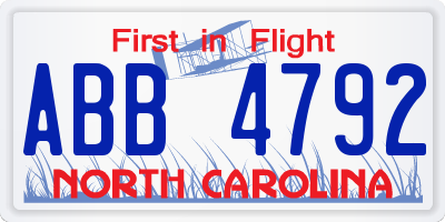 NC license plate ABB4792