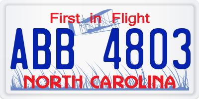 NC license plate ABB4803