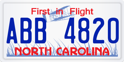 NC license plate ABB4820
