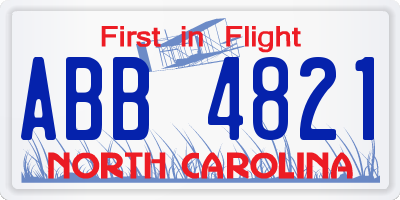 NC license plate ABB4821