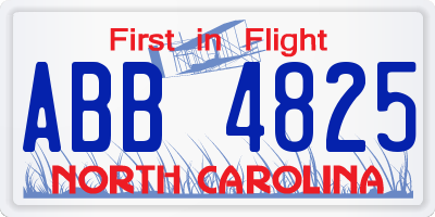 NC license plate ABB4825