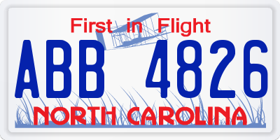 NC license plate ABB4826