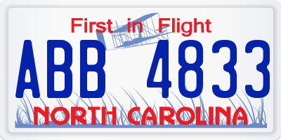 NC license plate ABB4833