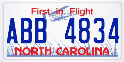 NC license plate ABB4834