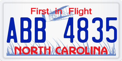 NC license plate ABB4835