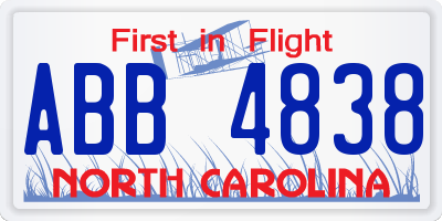 NC license plate ABB4838