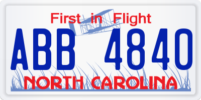 NC license plate ABB4840