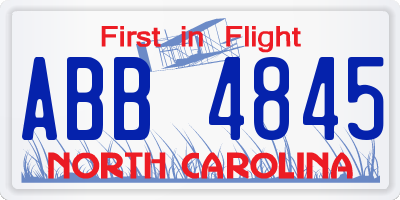 NC license plate ABB4845