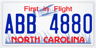 NC license plate ABB4880
