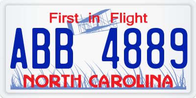 NC license plate ABB4889