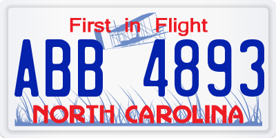 NC license plate ABB4893