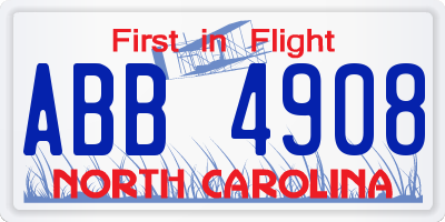 NC license plate ABB4908