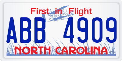 NC license plate ABB4909