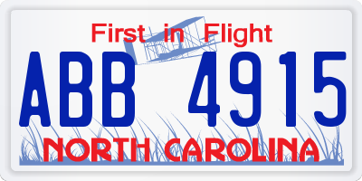 NC license plate ABB4915