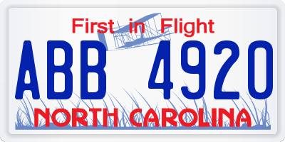 NC license plate ABB4920