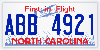 NC license plate ABB4921