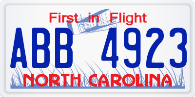 NC license plate ABB4923