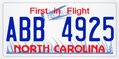 NC license plate ABB4925