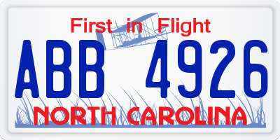 NC license plate ABB4926